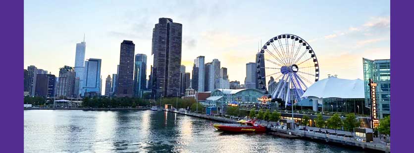 view of Navy Pier and Chicago skyline